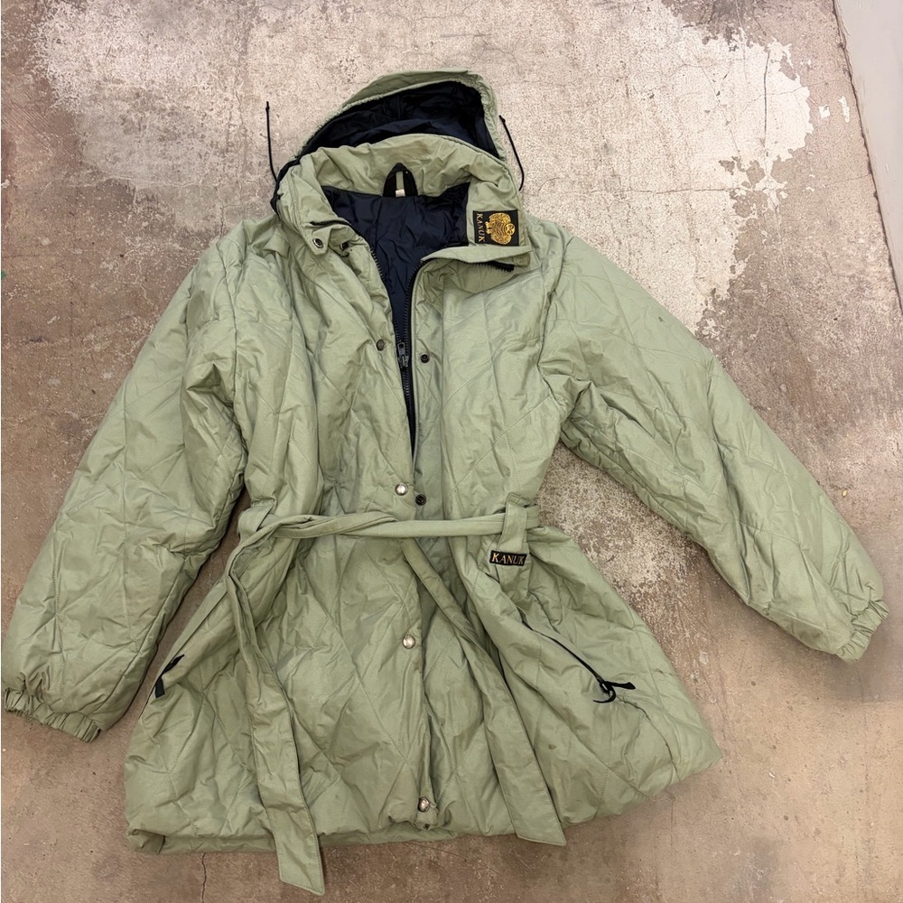 Vtg Kanuk belted diamond Green Quilted Jacket‎